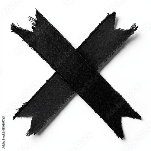 Black ribbon X on white background