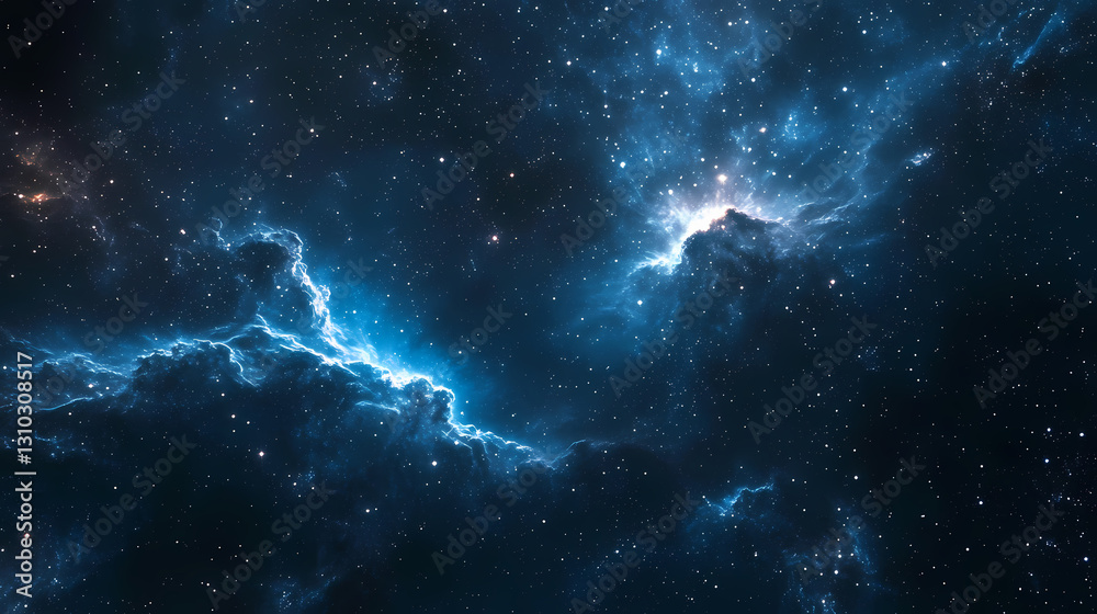 Obraz premium Infinite space with numerous stars and dark blue background, heavenly, galaxy, boundless. Boundless - Horizon. Illustration