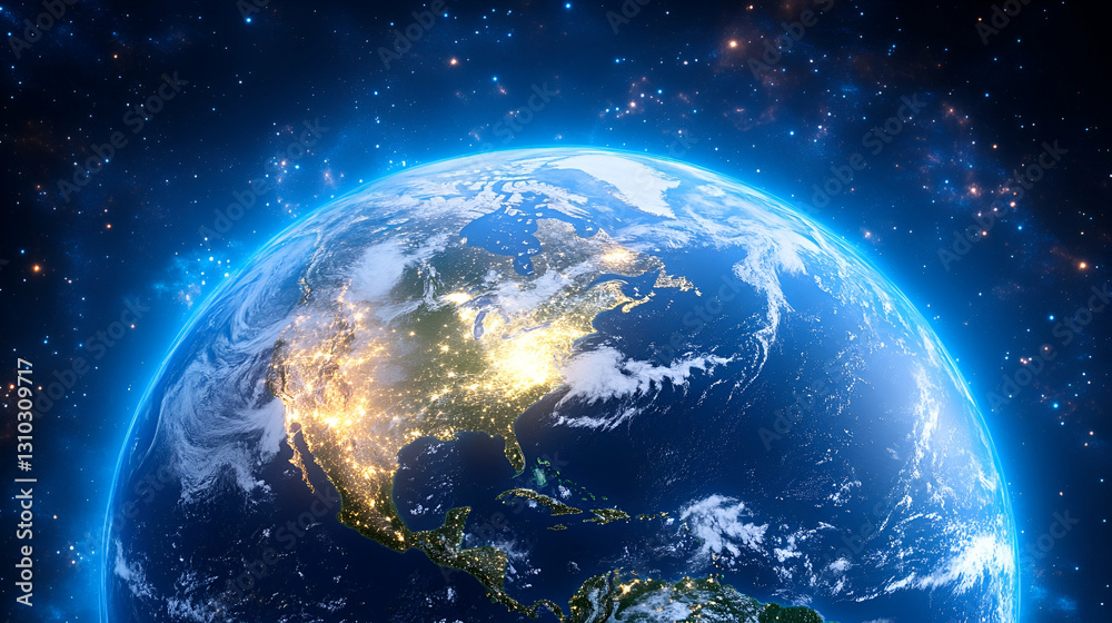 Obraz premium Earth at Night, Space Background, City Lights, Globe