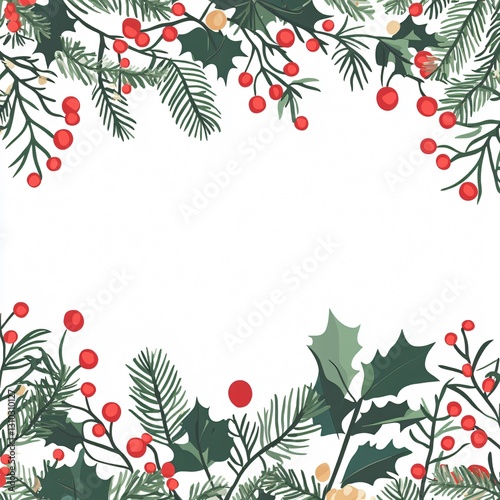 Christmas Floral Seamless Border: Cute Flat Fir Design for Holiday Decor
