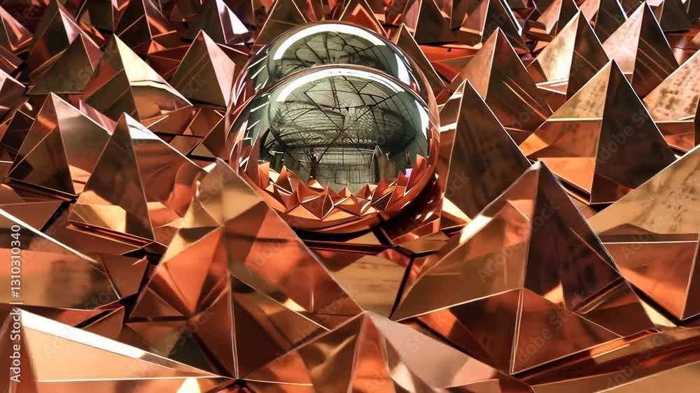 Kupferpyramiden mit metallischer Kugel