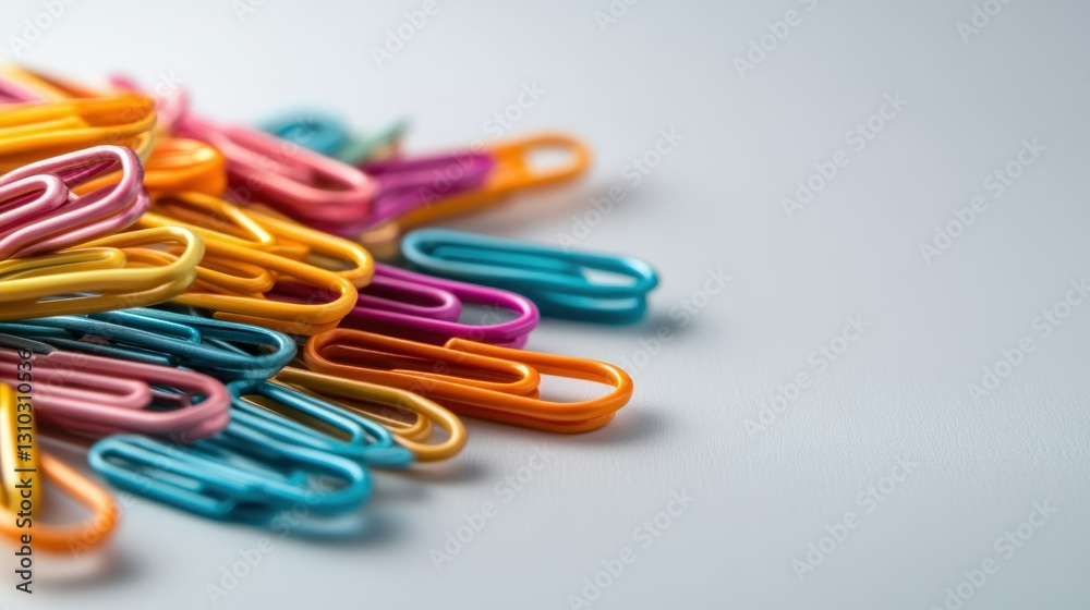 Colorful paperclips clustered on white background Colorful paperclips clustered on white background