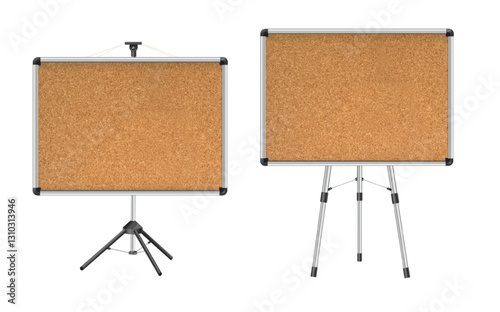 Cork board with wood frame. Empty corkboard with brown texture on transparent background. Business noticeboard. Vector