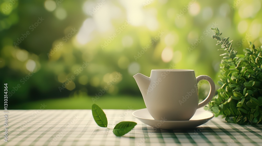 Cozy Setting with Herbal Tea in a Serene Natural Environment for Relaxation and Comfort Cozy Setting with Herbal Tea in a Serene Natural Environment for Relaxation and Comfort