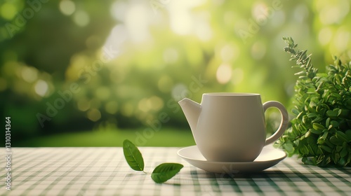 Cozy Setting with Herbal Tea in a Serene Natural Environment for Relaxation and Comfort