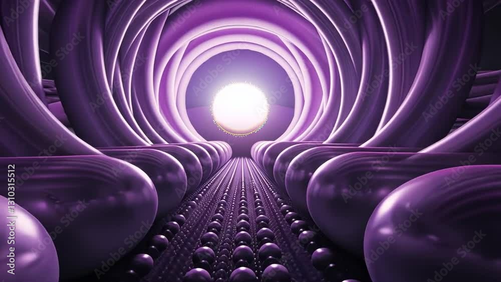 Futuristischer violetter Tunnel mit Lichtstrahlen