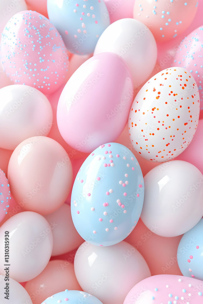 Easter eggs with sprinkles pile up on pastel colored background Easter eggs with sprinkles pile up on pastel colored background