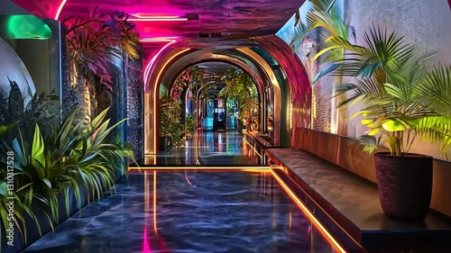 Wallpaper Mural Neon Tropical Paradise: A Vibrant Indoor Passageway Torontodigital.ca