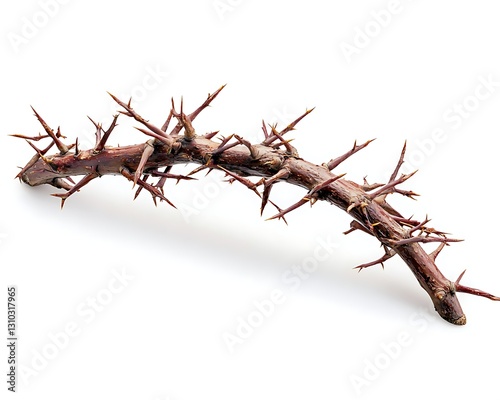 Thorny branch lies on white surface