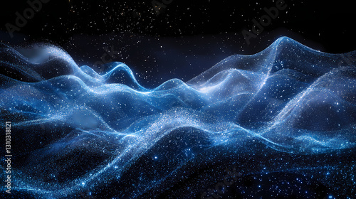 Ephemeral dust particles suspended in the boundless emptiness of space, dark universe, cosmic suspension, stellar glow. Boundless - Horizon. Illustration