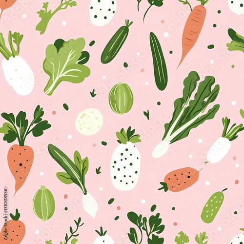 Professional Green Vegetable Seamless Pattern on a Pink Background Image