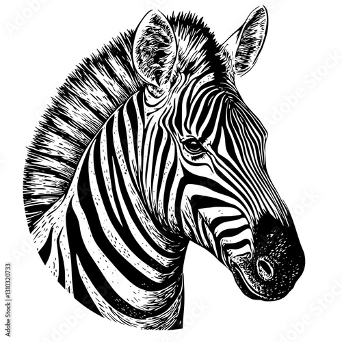 Intricate engraved illustration of a zebra showcasing detailed linework for artistic tattoo and packaging design inspiration