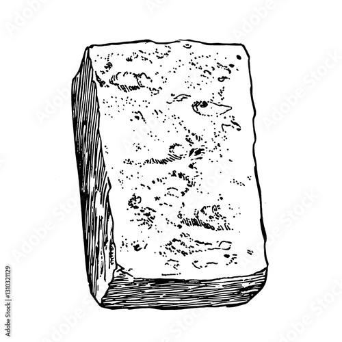 Engraved vector illustration of a uniquely textured rock showcasing natural beauty for tattoo and packaging design