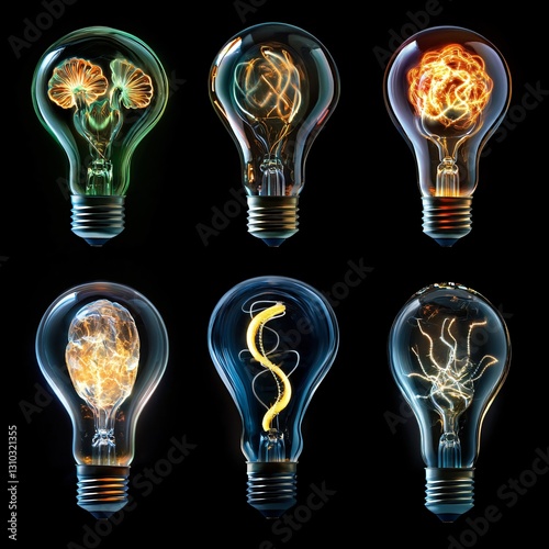 Professional image of idea concept with light bulbs for creative illustrations and design purposes