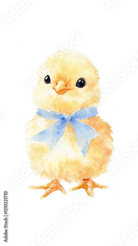 Cute Yellow Chick with a Blue Bow – Minimalist Watercolor Design