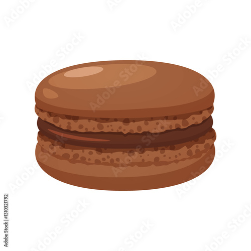 French macaron dessert with chocolate flavor isolated on white background.