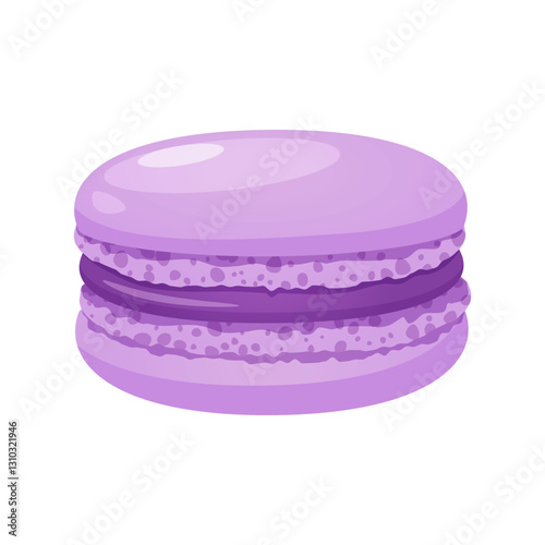 French macaron dessert with lavender flavor isolated on white background.