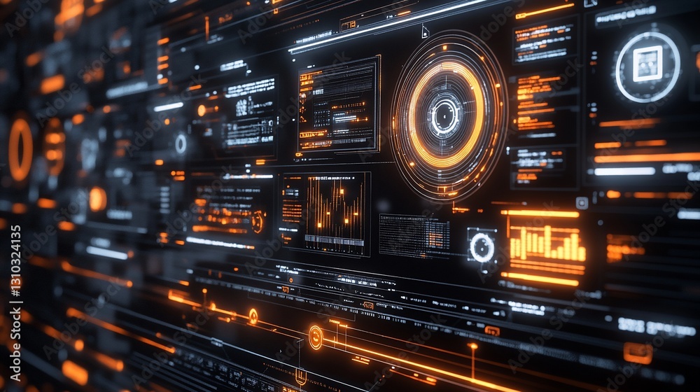 Obraz premium Futuristic digital interface, data streams, dark background