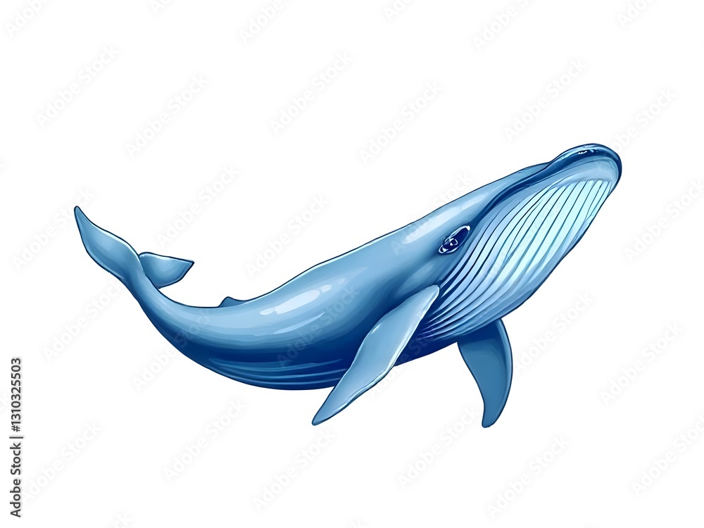 Fototapeta premium Majestic Blue Whale Illustration, Vector Art, Oceanic Wildlife, Marine Mammal, Isolated on White Background, Digital Graphic Design Element for Educational and Environmental Projects.