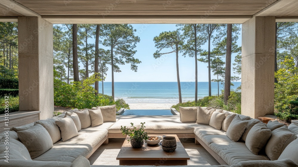 Fototapeta premium Coastal Outdoor Living Room with Ocean View