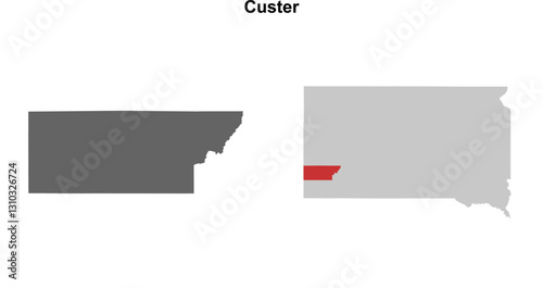 Custer County (South Dakota) blank outline map set