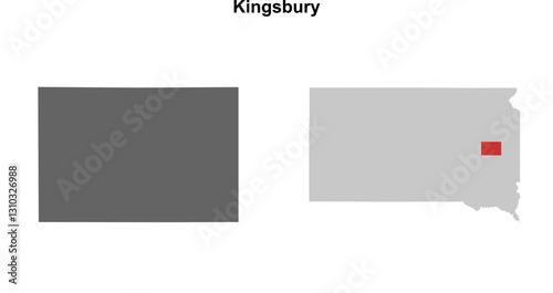 Kingsbury County (South Dakota) blank outline map set photo