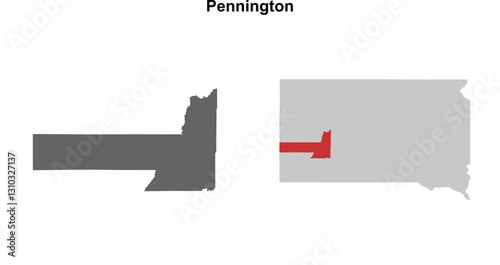 Pennington County (South Dakota) blank outline map set