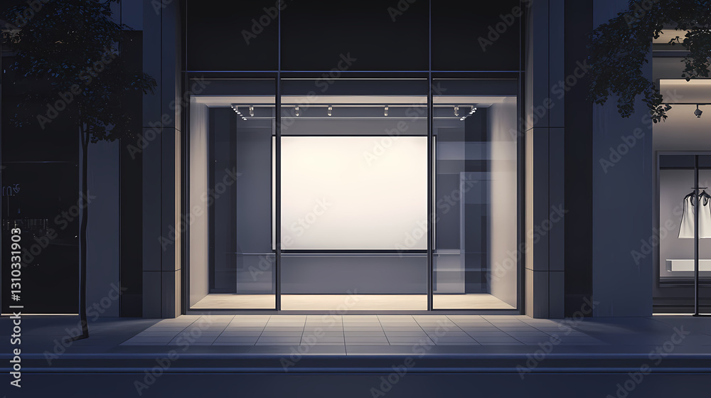 Light box on the store with opened automatic glass doors entrance mockup. Nocturnal - Owl. Illustration