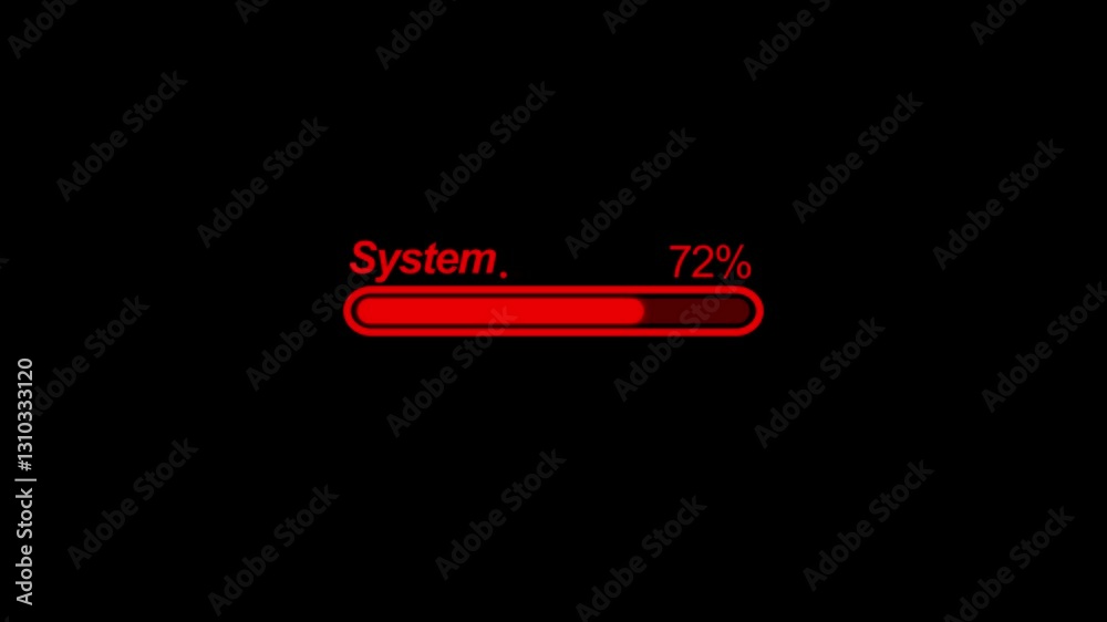 Computer Error System Reboot Message Bad Glitch Effect/ 4k animation  with system reset digital text blinking. Loading progress bar animation, loading text with 0 to 100 in white color,