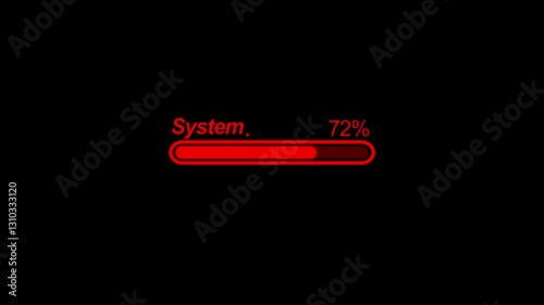 Computer Error System Reboot Message Bad Glitch Effect/ 4k animation  with system reset digital text blinking. Loading progress bar animation, loading text with 0 to 100 in white color,