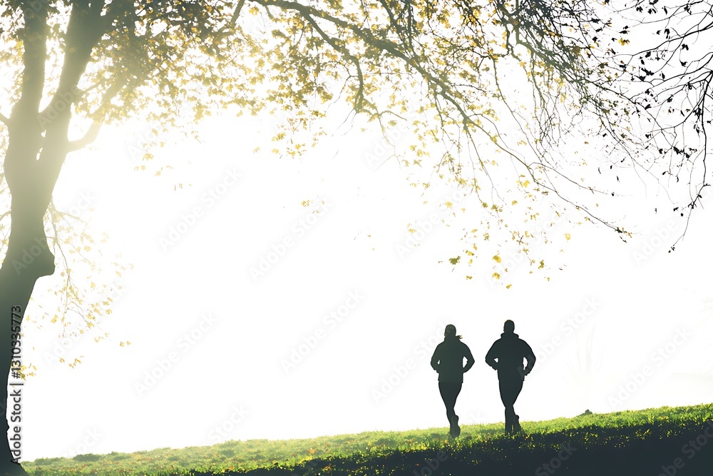 Silhouettes of Runners in a Peaceful Park Silhouettes of Runners in a Peaceful Park