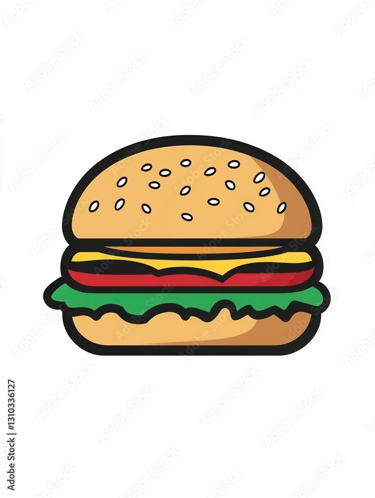 Flat burger icon logo with playful, minimalist design showcasing bold colors suitable for fast food branding Flat burger icon logo with playful, minimalist design showcasing bold colors suitable for fast food branding
