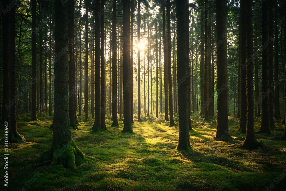 Obraz premium Sunlit Forest Path: Serene Nature Photography