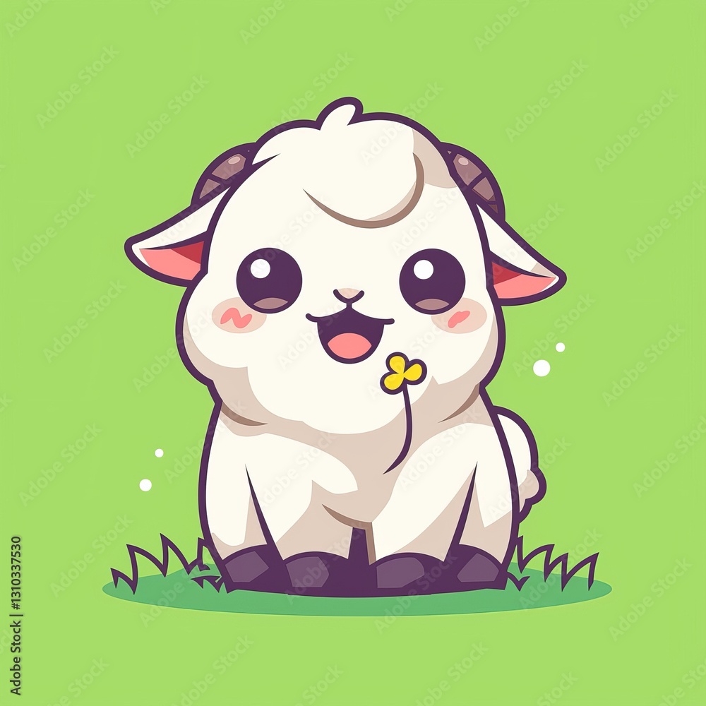 Cute sheep cartoon in grassy field Cute sheep cartoon in grassy field