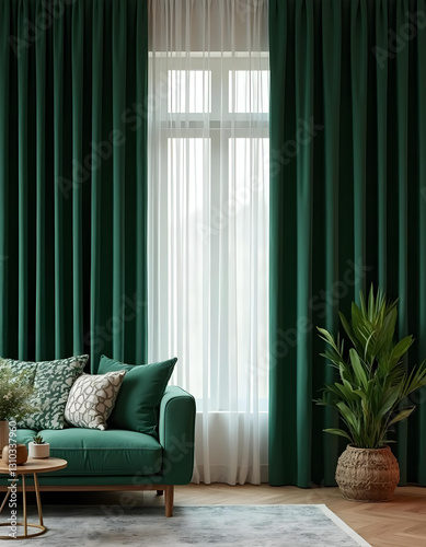 Curtains Window: Luxurious Green Curtains in the Living Room