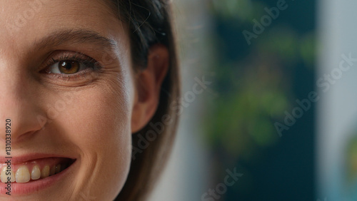 Close up half face Caucasian youth woman cropped view positive expression smiling girl businesswoman high school student female portrait beauty skincare health looking camera eyesight human eye makeup Free Download Close up half face Caucasian youth woman cropped view positive expression smiling girl businesswoman high school student female portrait beauty skincare health looking camera eyesight human eye makeup - GFXLoad