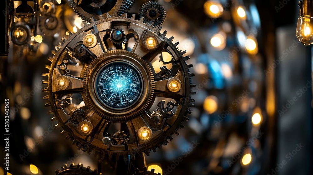 Fototapeta premium Glowing Orb in Steampunk Gearwork