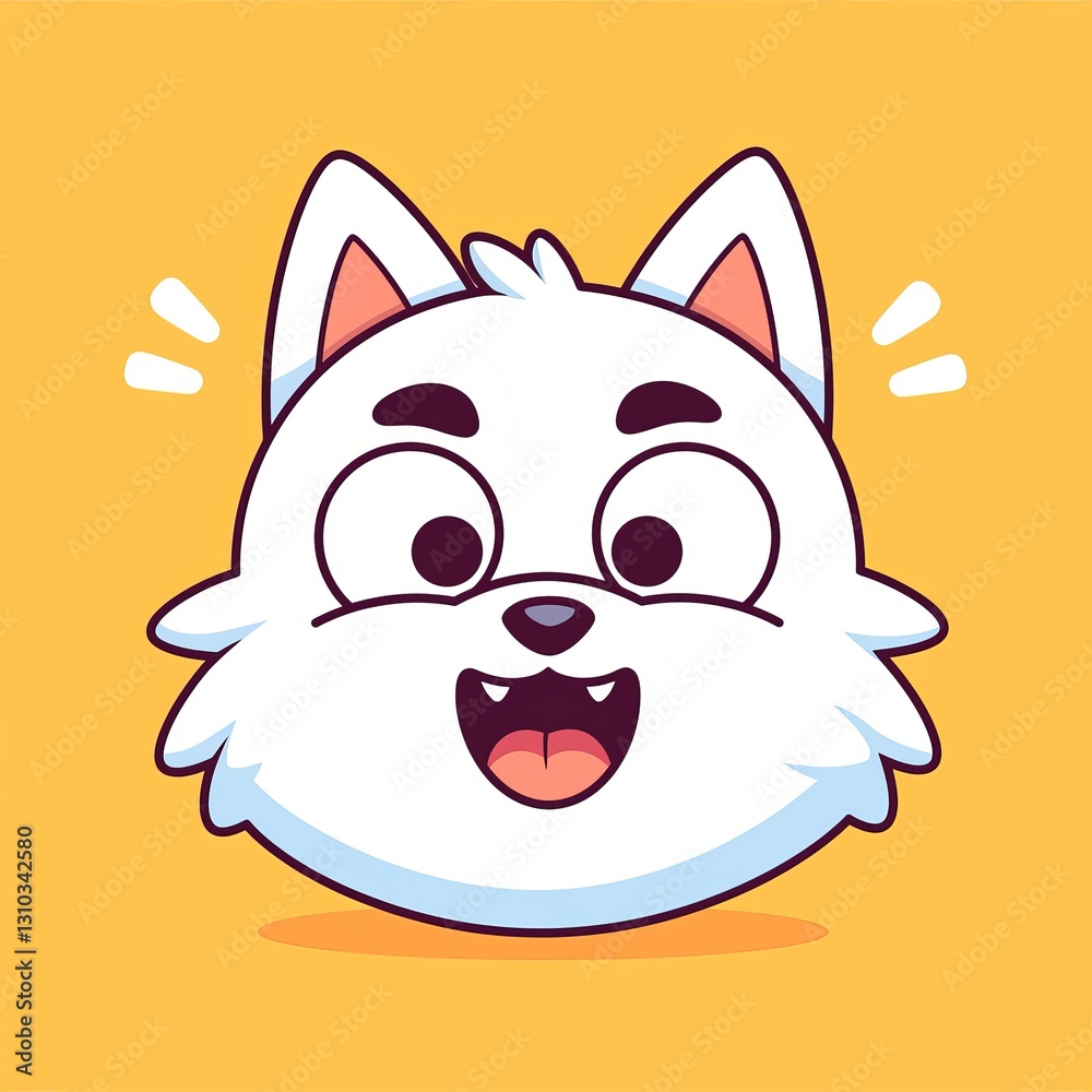 Cute cartoon cat face, cheerful expression Cute cartoon cat face, cheerful expression