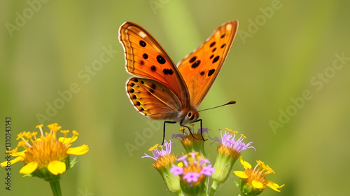 A Bronze Copper Butterfly on Feeds on Canada Goldenrod at Lake Erie Metropark, in Brownstown Charter Township, Michigan.