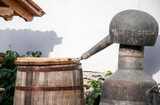 The equipment of a small-scale distillery for making local spirits or liqueurs