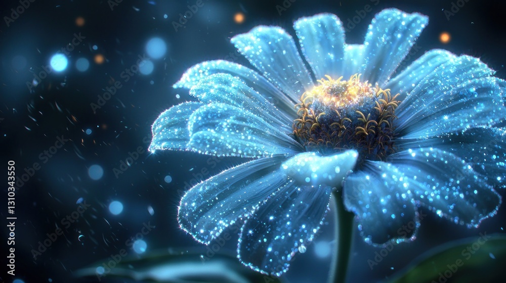 Fototapeta premium Glowing blue flower with bokeh background.