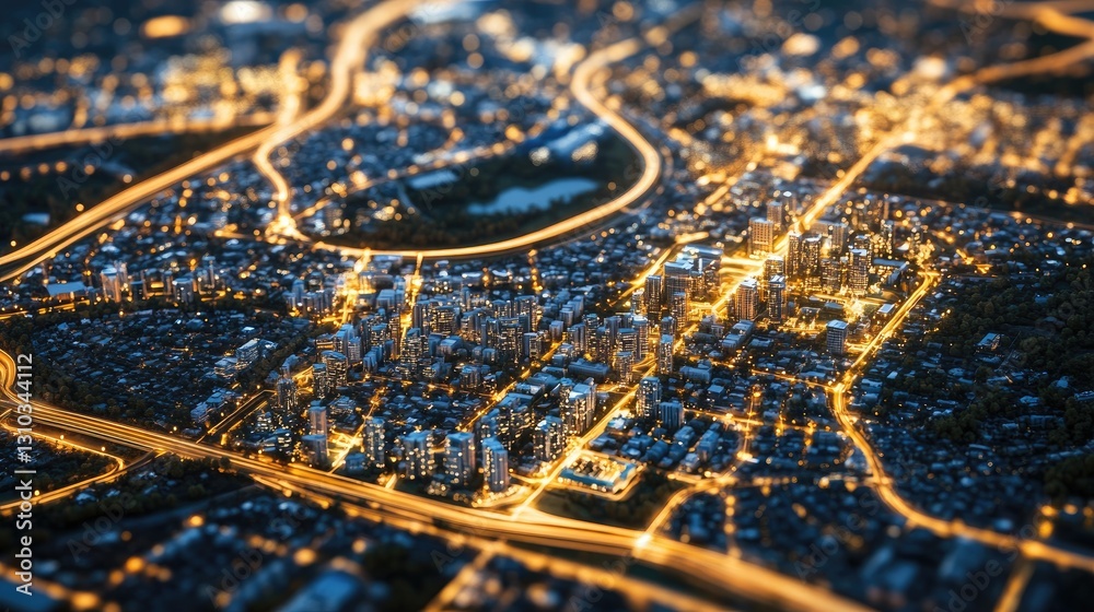 Night City Lights Aerial View Night City Lights Aerial View