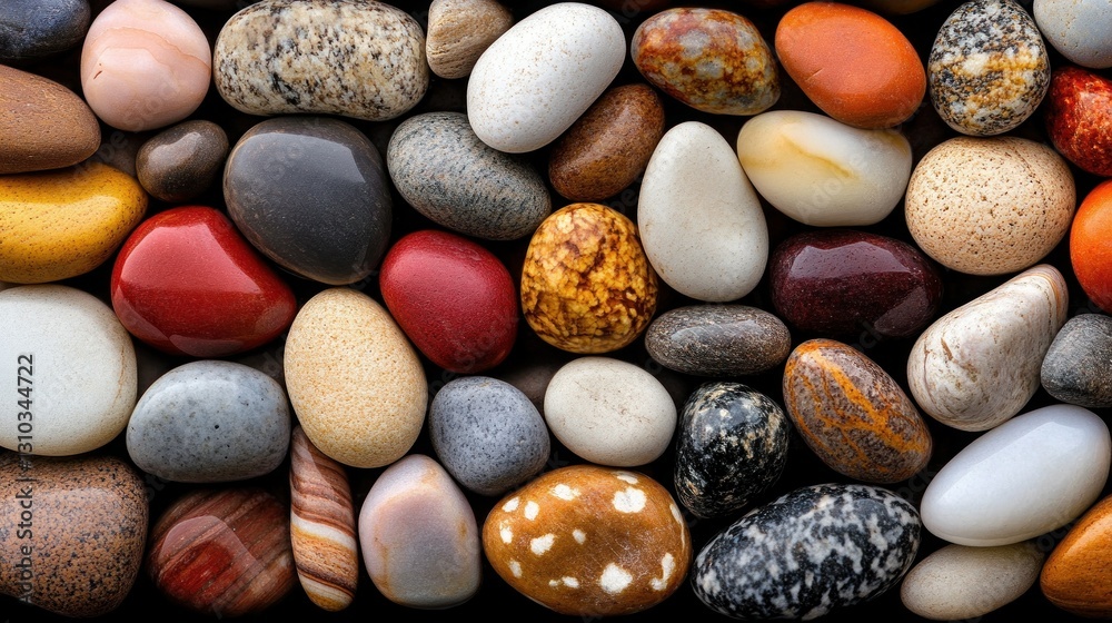 Colorful polished stones on dark background