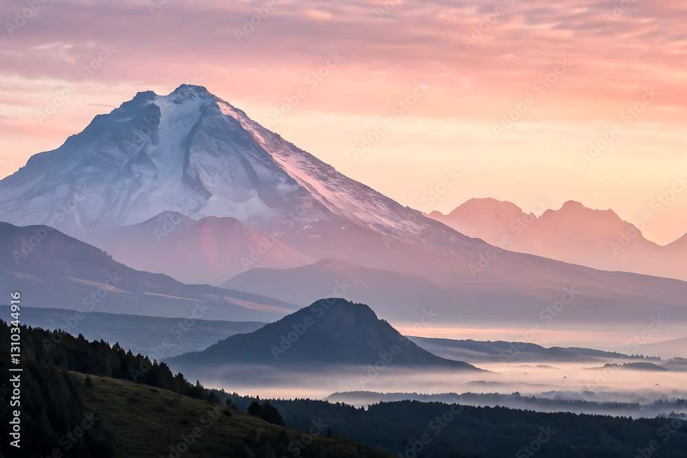 Fototapeta premium The Enchanting View of a Mountain Range with Soft Clouds