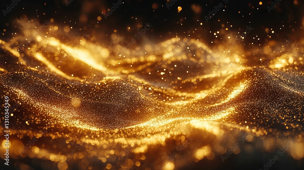 Naklejka premium Golden Glittering Particles Flowing In Waves
