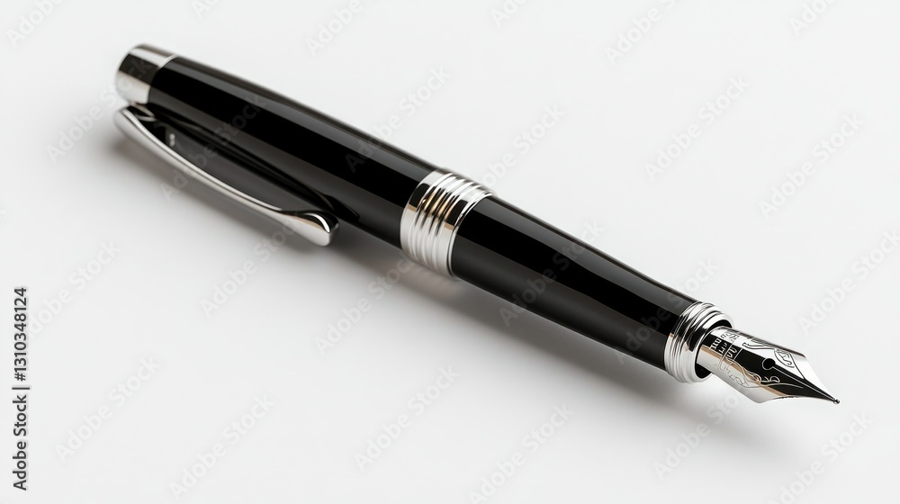 Black fountain pen on white surface