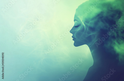 Aqua Silhouette: Human Profile in Ethereal Green