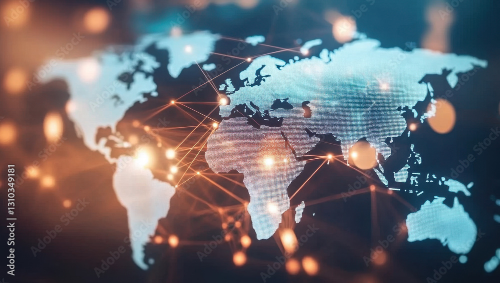 Fototapeta premium world map overlaid with interconnected lines symbolizing globalization 