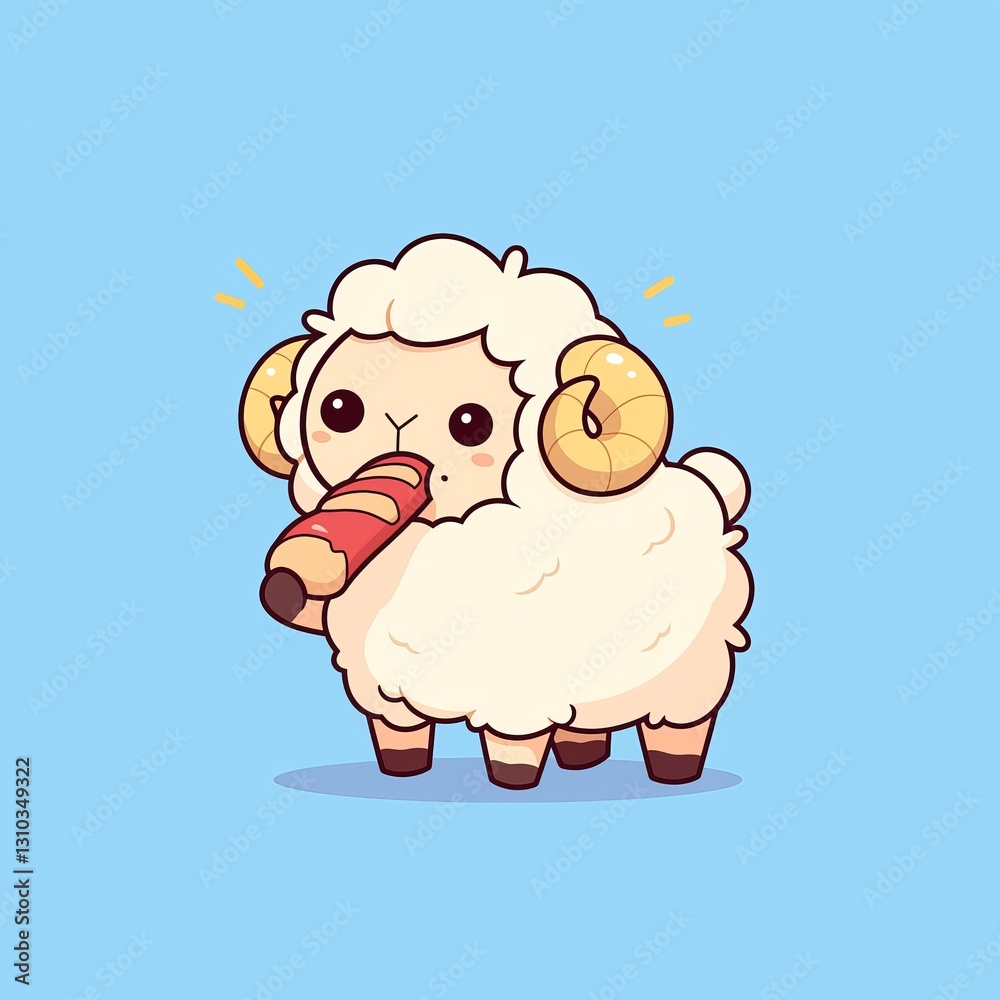 Obraz premium Cute Sheep Eating a Snack