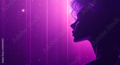 Cosmic Silhouette: Human Profile in Purple Space